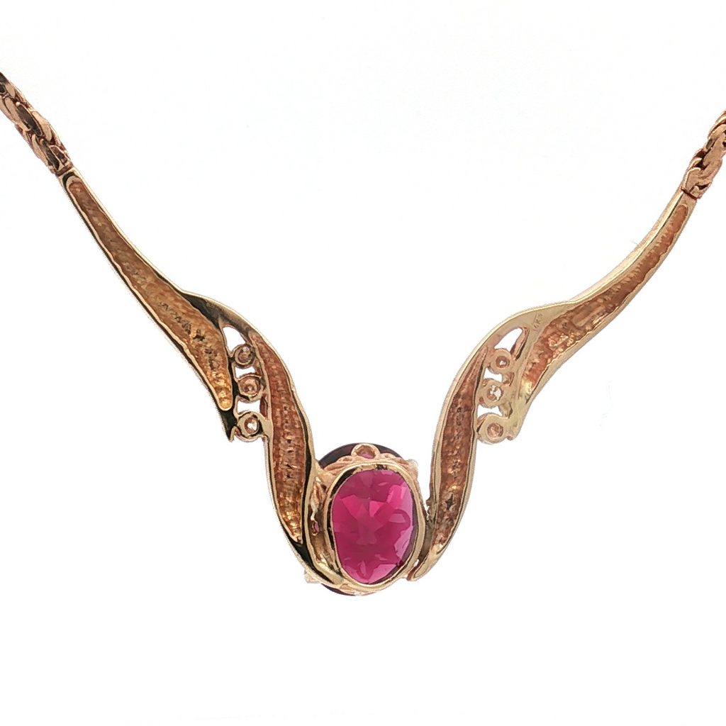 Estate 14K Yellow Gold Rhodolite Garnet and Diamond Necklace