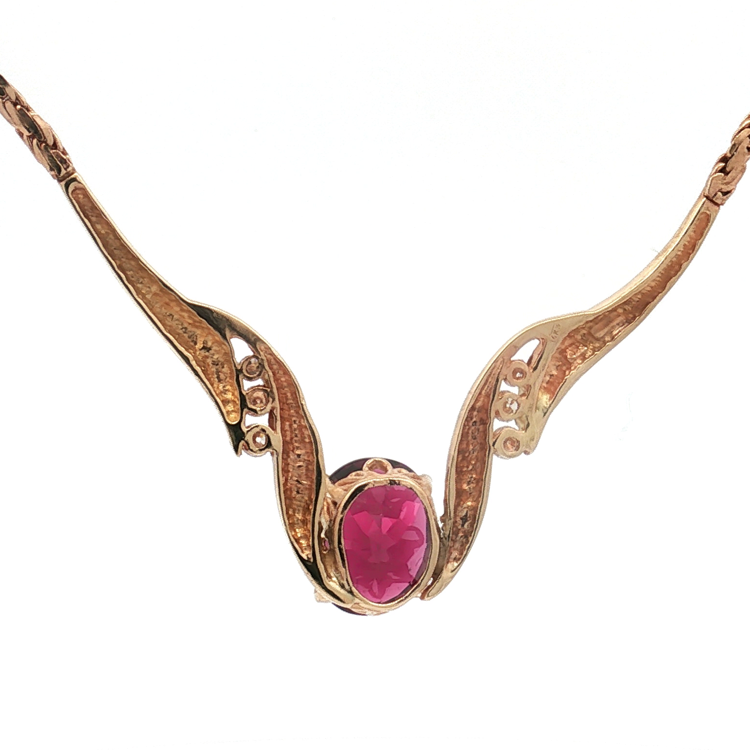 Estate 14K Yellow Gold Rhodolite Garnet and Diamond Necklace