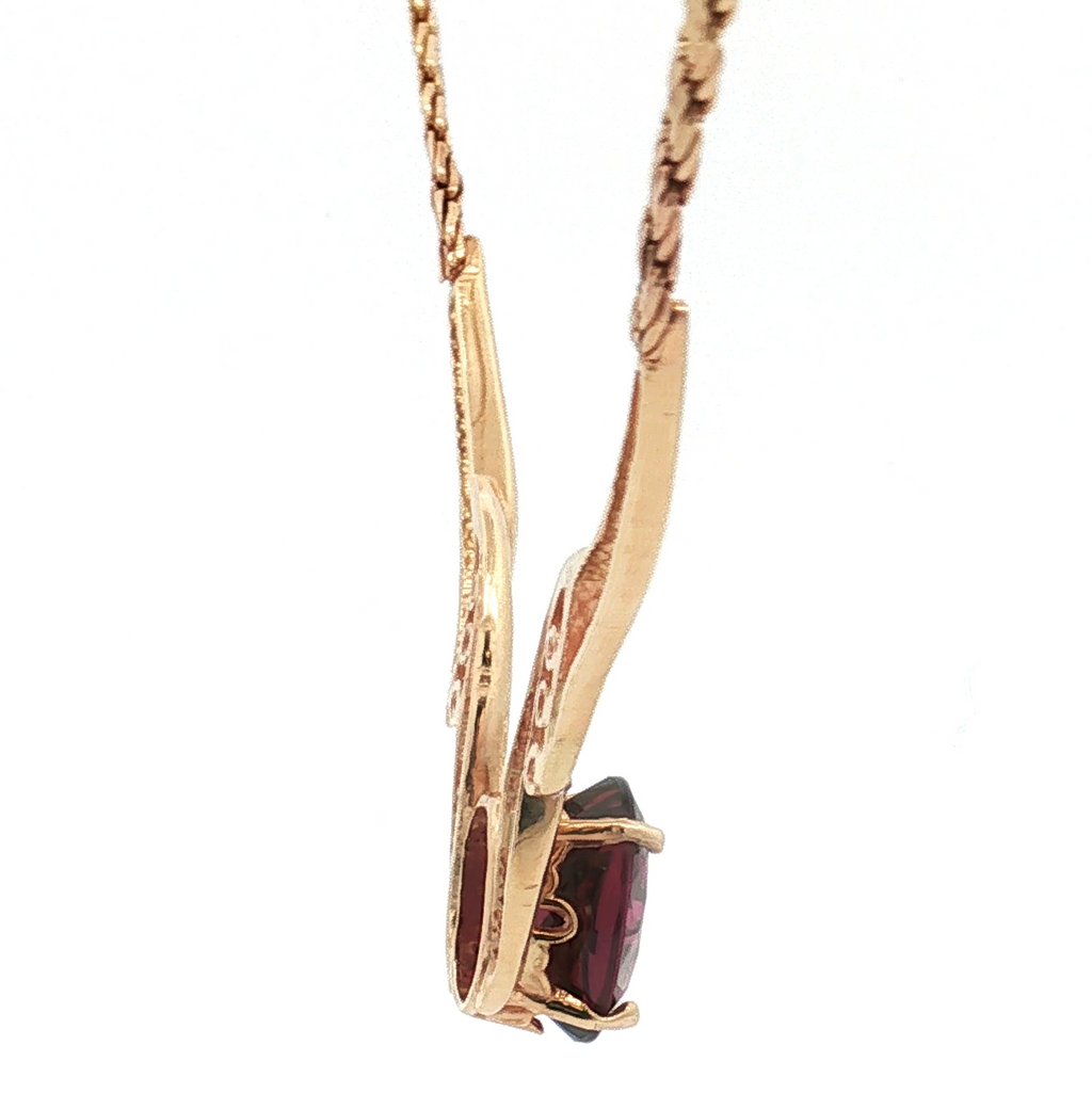Estate 14K Yellow Gold Rhodolite Garnet and Diamond Necklace