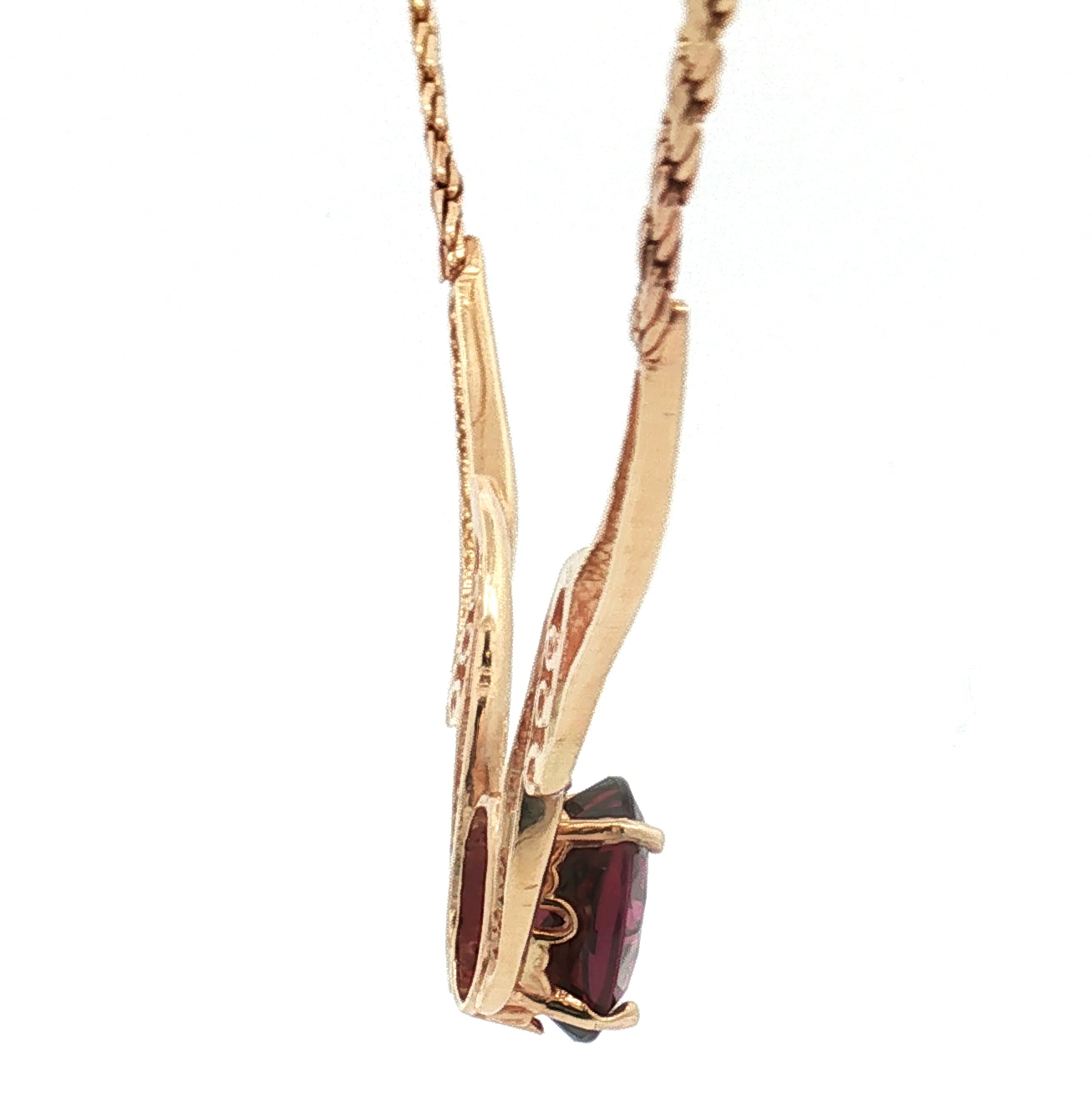 Estate 14K Yellow Gold Rhodolite Garnet and Diamond Necklace