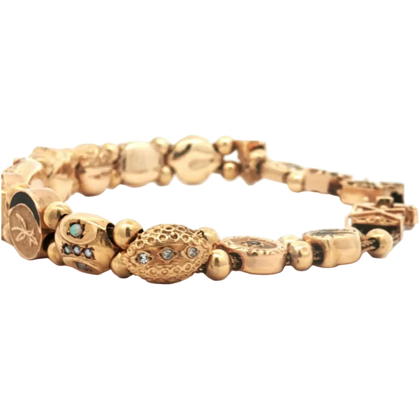 14K Yellow Gold Vintage Multi-Gem & Seed Pearl Slide Bracelet