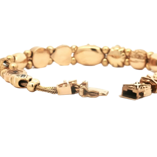14K Yellow Gold Vintage Multi-Gem & Seed Pearl Slide Bracelet