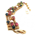 18K Yellow Gold Estate Multi-Gem & Pearl Bracelet