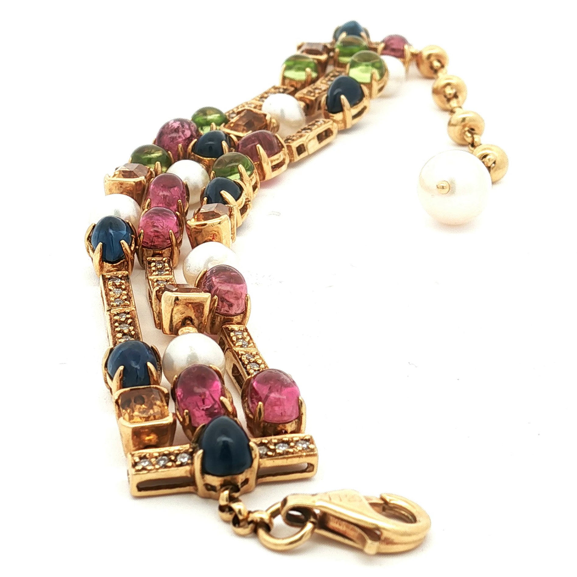 18K Yellow Gold Estate Multi-Gem & Pearl Bracelet