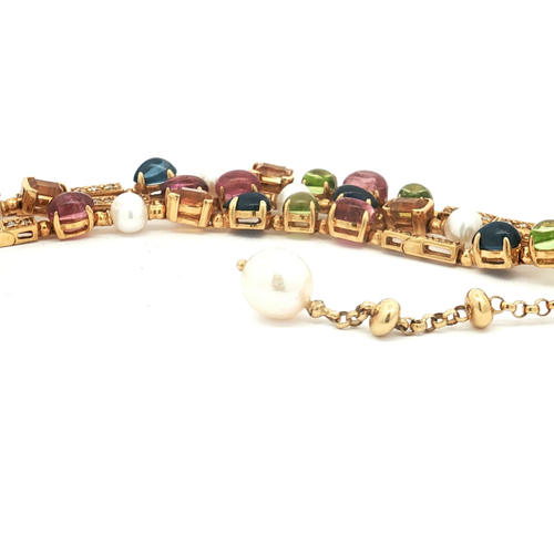18K Yellow Gold Estate Multi-Gem & Pearl Bracelet