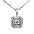 14K White Gold, ~0.72 Carat Diamond Cushion Halo Pendant