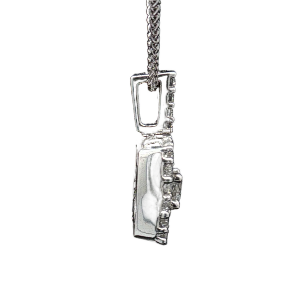 14K White Gold, ~0.72 Carat Diamond Cushion Halo Pendant
