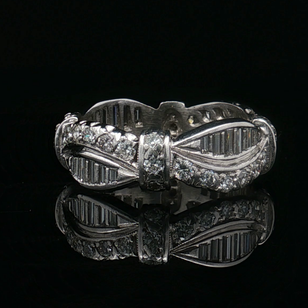Platinum Estate Diamond Eternity Ring with Round & Baguette Diamonds