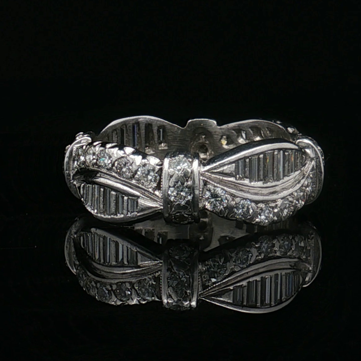 Platinum Estate Diamond Eternity Ring with Round & Baguette Diamonds