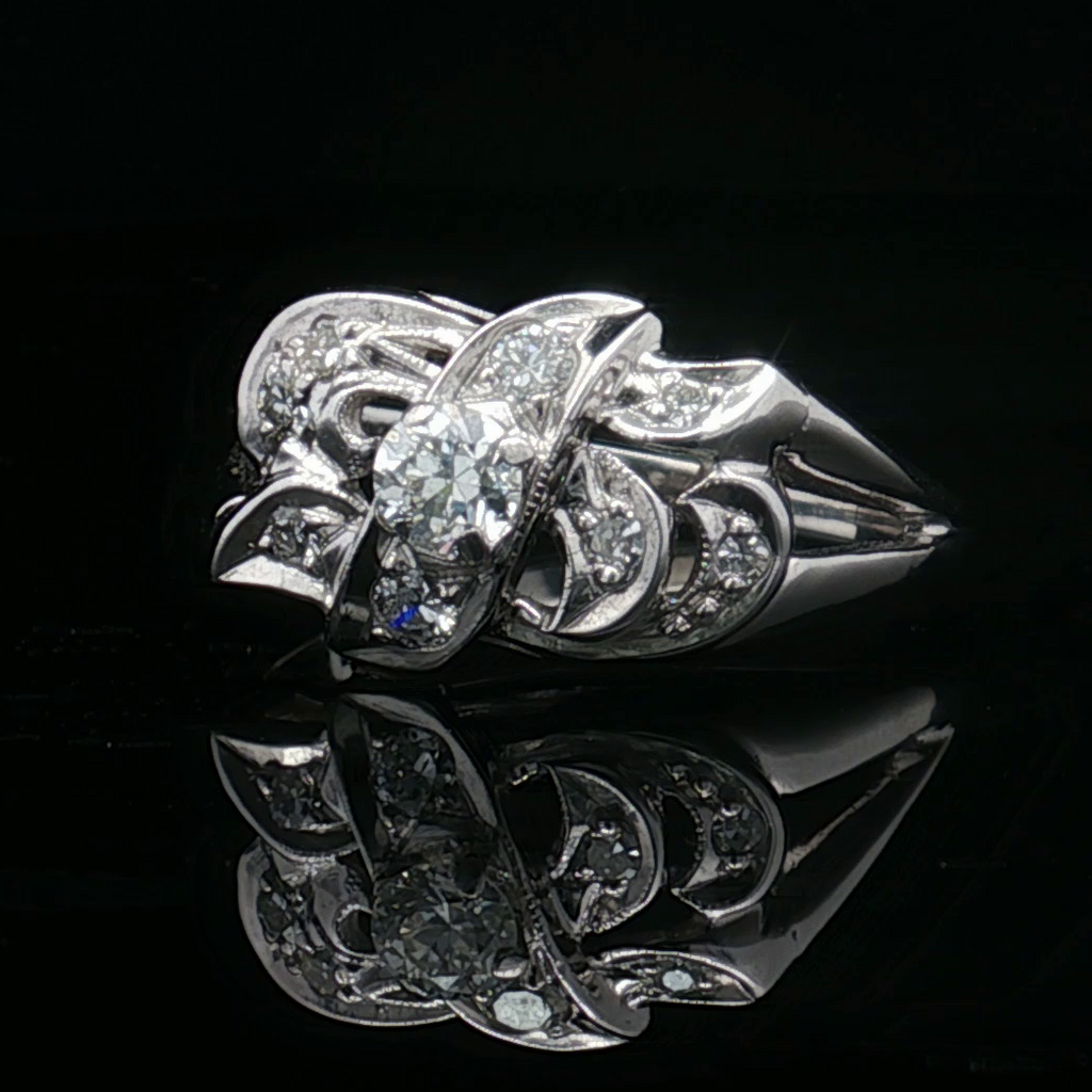 14K White Gold Estate Diamond Ring, c. 1930s–1940s