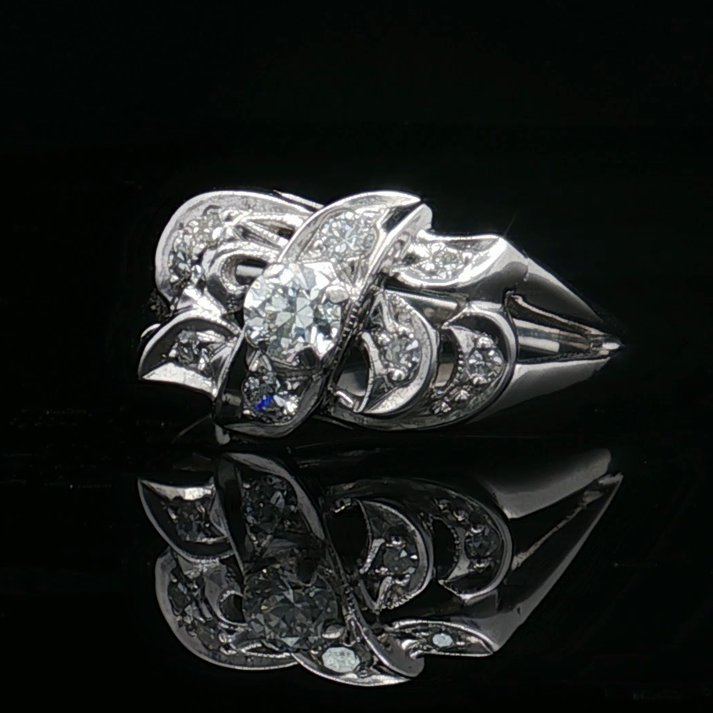 14K White Gold Estate Diamond Ring, c. 1930s–1940s