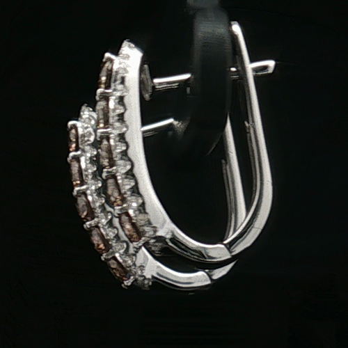 14K White Gold Chocolate & White Diamond Huggie Earrings