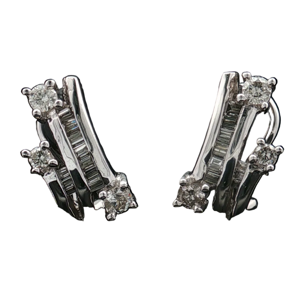 Estate 14K White Gold Diamond  0.70 Carat Omega Back Earrings
