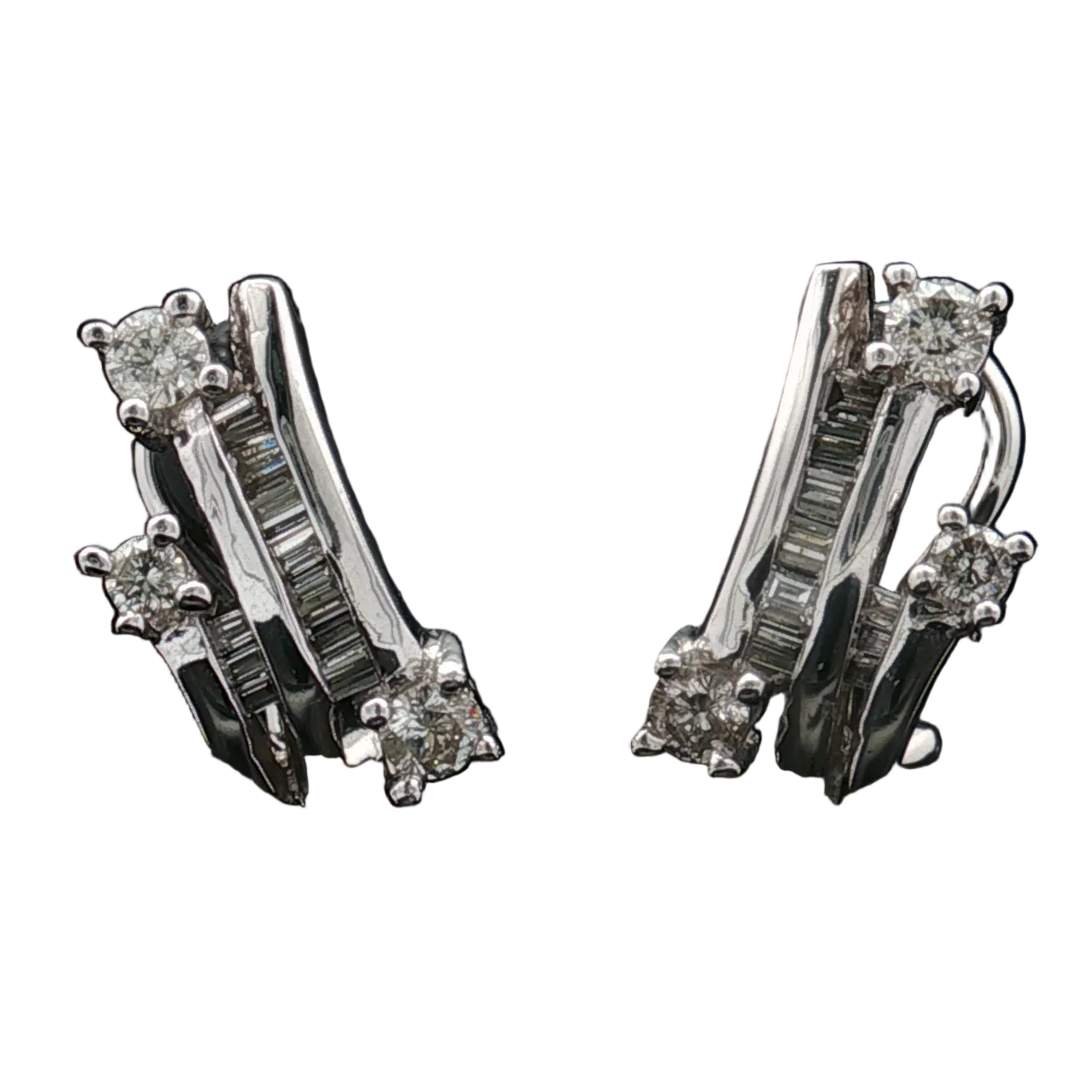 Estate 14K White Gold Diamond  0.70 Carat Omega Back Earrings