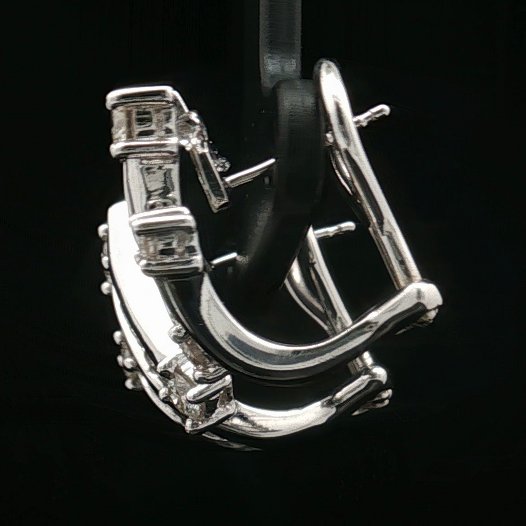 Estate 14K White Gold Diamond  0.70 Carat Omega Back Earrings