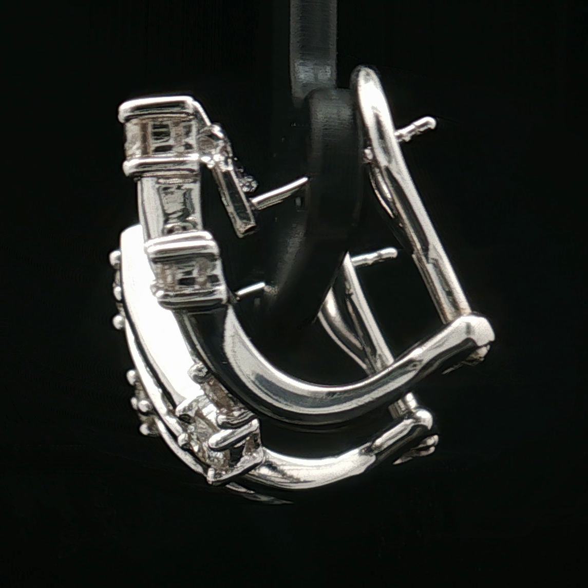 Estate 14K White Gold Diamond  0.70 Carat Omega Back Earrings