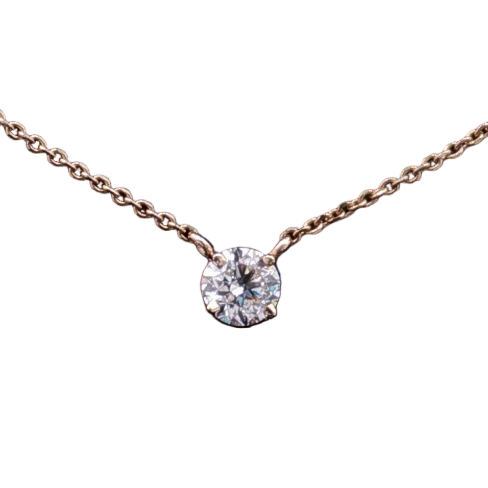 Estate 14K Yellow Gold Diamond Solitaire Necklace - 18"