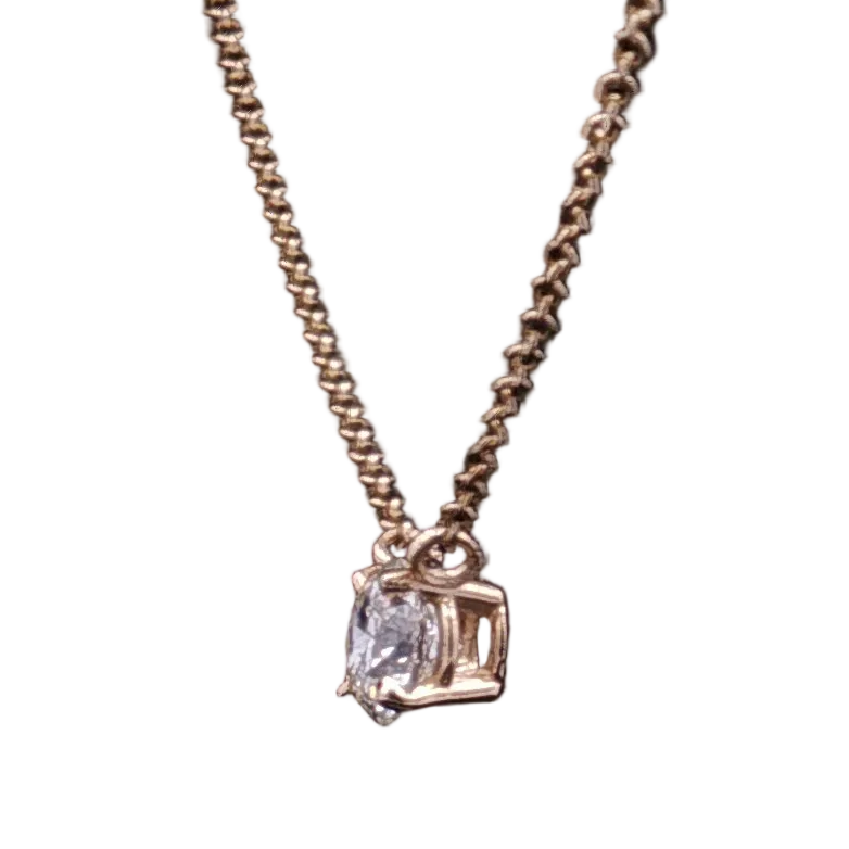 Estate 14K Yellow Gold Diamond Solitaire Necklace - 18"