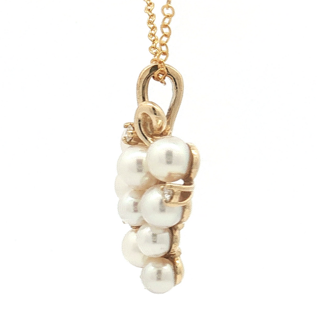Vintage 1960s 14K Yellow Gold Akoya Pearl and Diamond Pendant