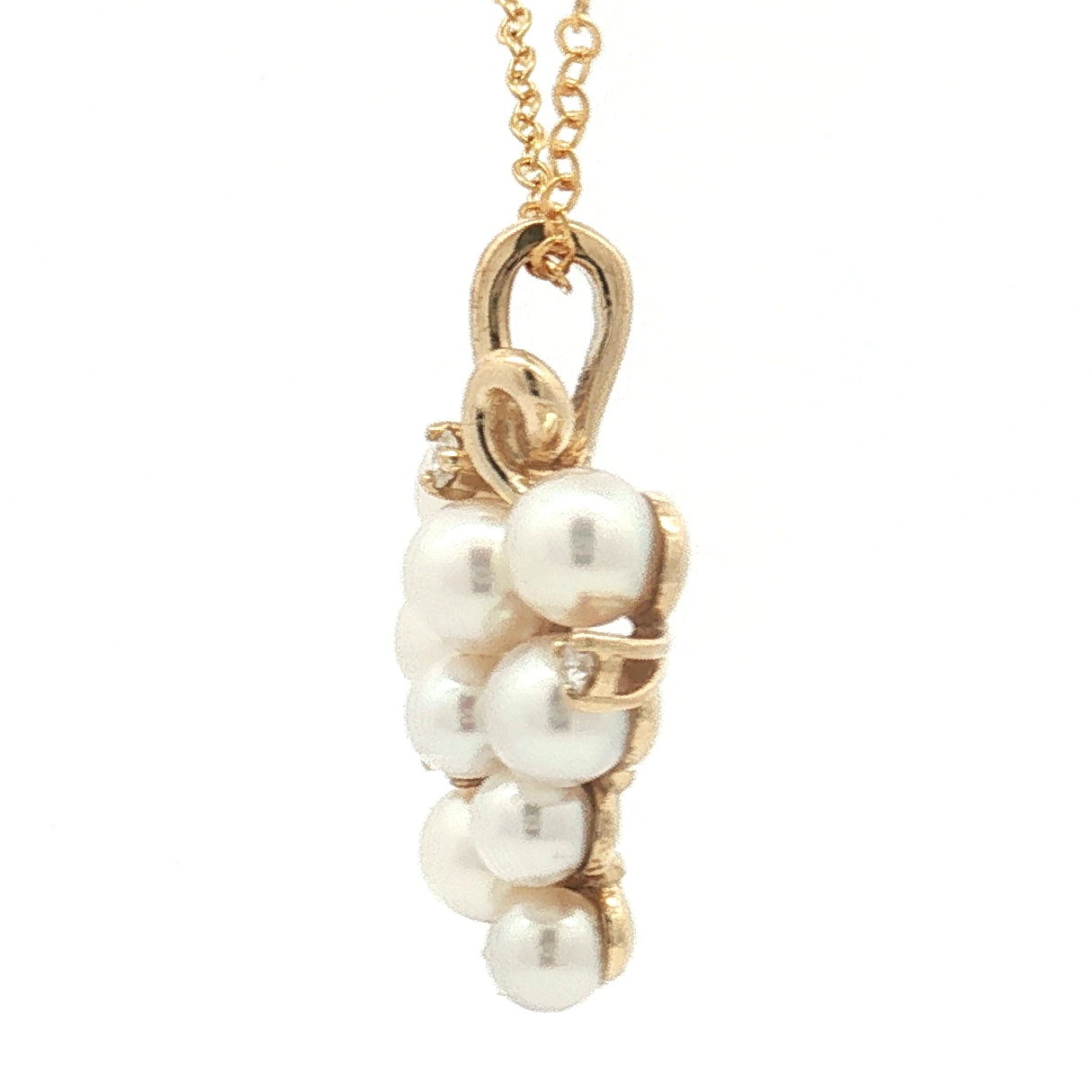 Vintage 1960s 14K Yellow Gold Akoya Pearl and Diamond Pendant