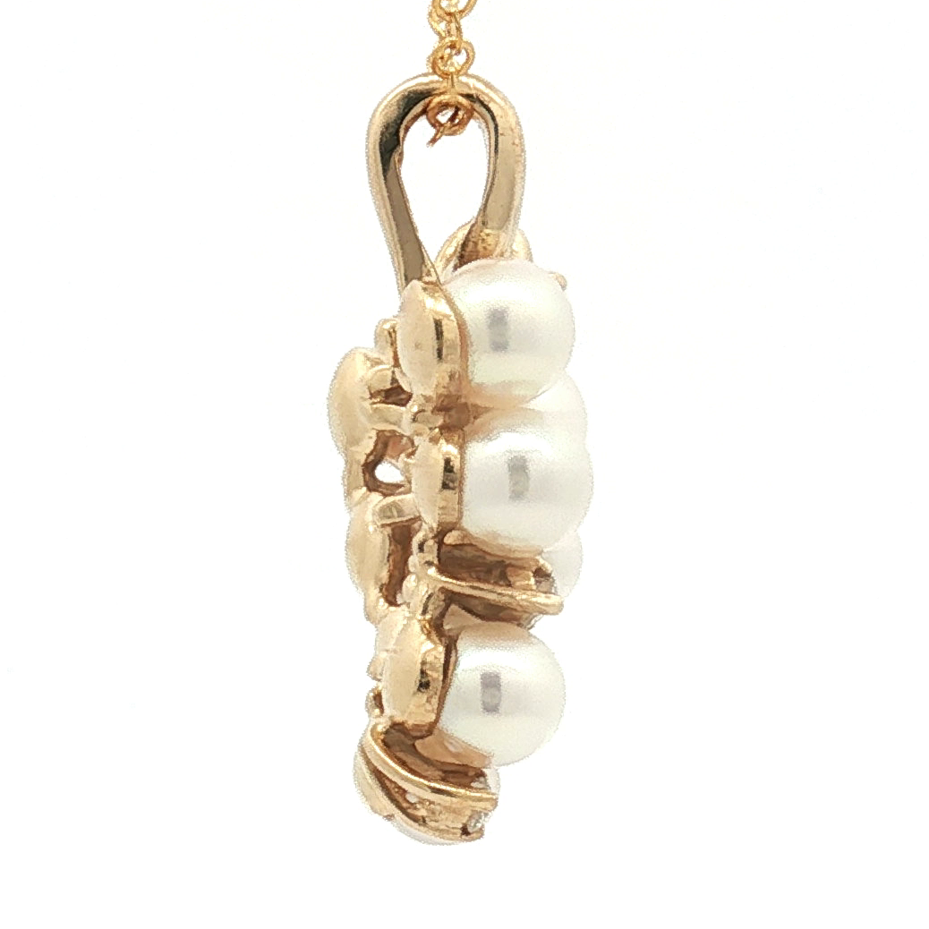 Vintage 1960s 14K Yellow Gold Akoya Pearl and Diamond Pendant