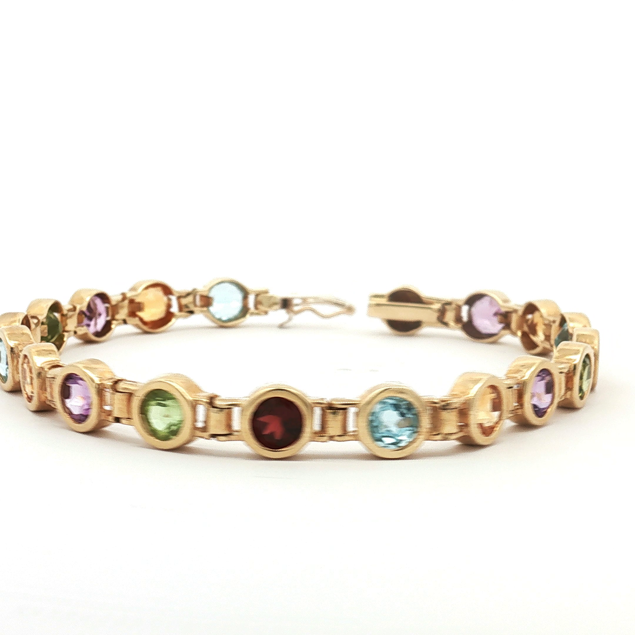 Estate 14K Yellow Gold Bezel-Set Multi-Gemstone Link Bracelet