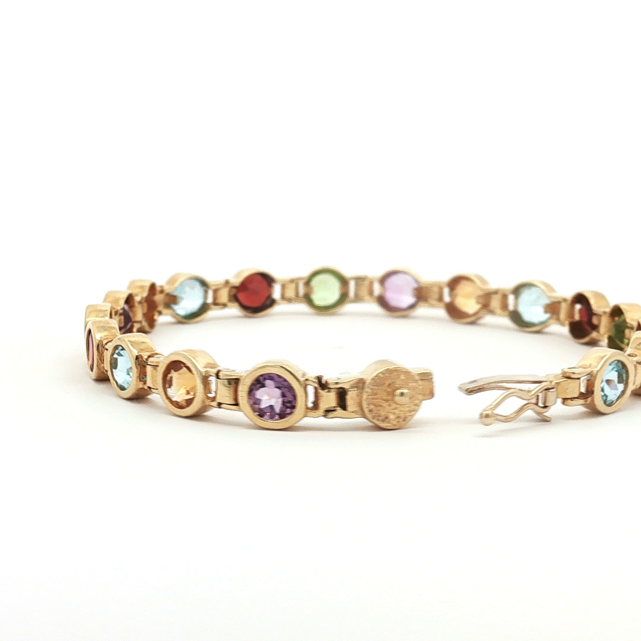 Estate 14K Yellow Gold Bezel-Set Multi-Gemstone Link Bracelet