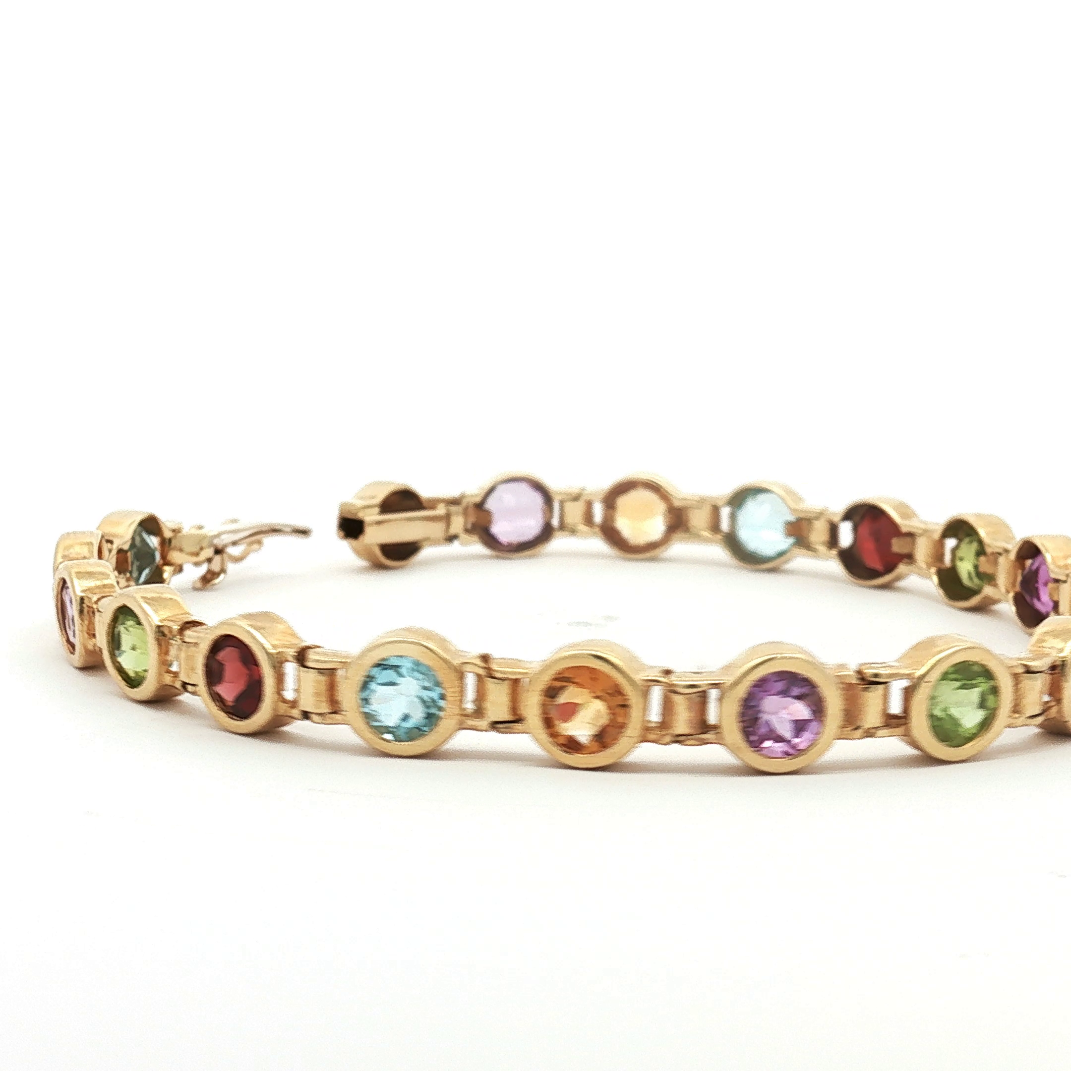 Estate 14K Yellow Gold Bezel-Set Multi-Gemstone Link Bracelet