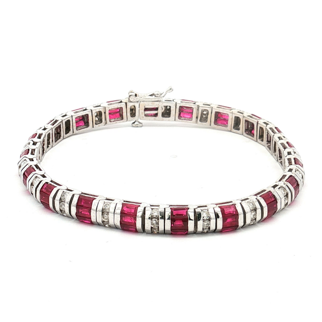 18K White Gold Ruby and Diamond Line Bracelet