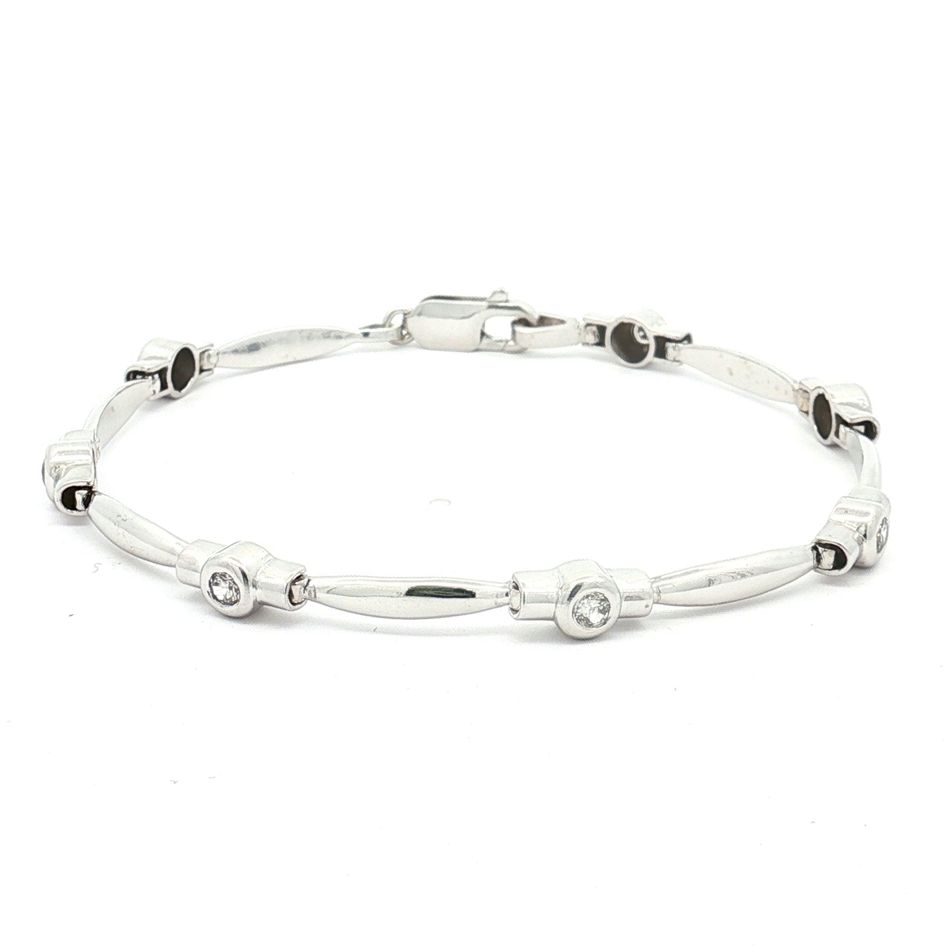 Estate 14K White Gold Diamond Station Link Bracelet