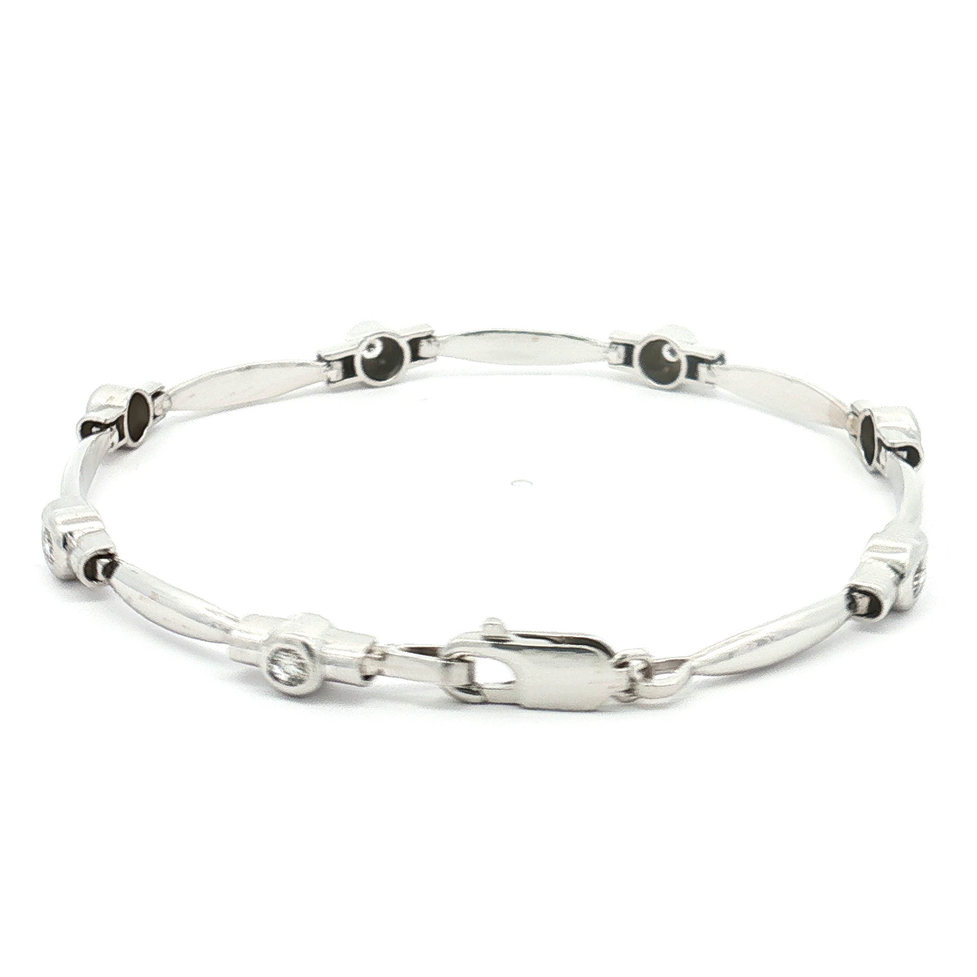 Estate 14K White Gold Diamond Station Link Bracelet
