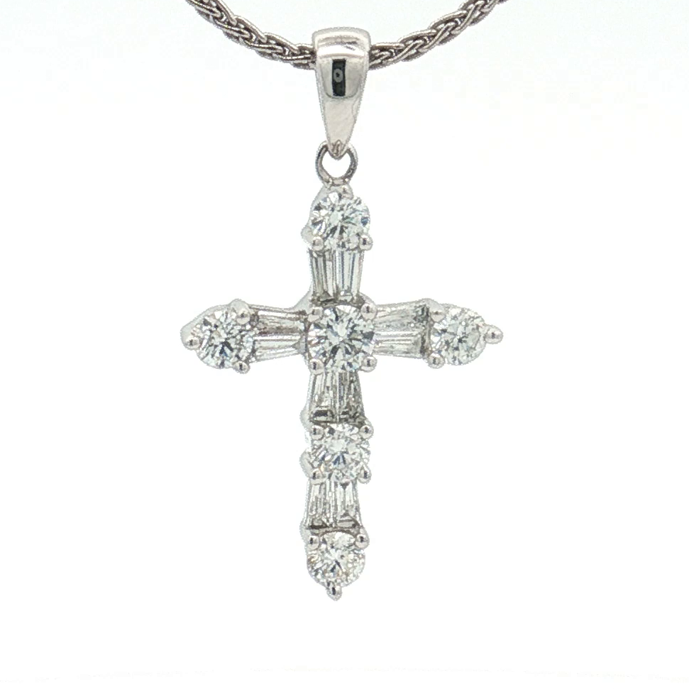 14K White Gold, 0.50 carat Diamond Cross Pendant