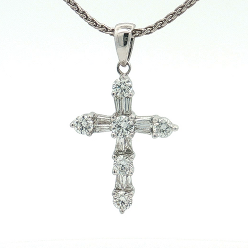 14K White Gold, 0.50 carat Diamond Cross Pendant