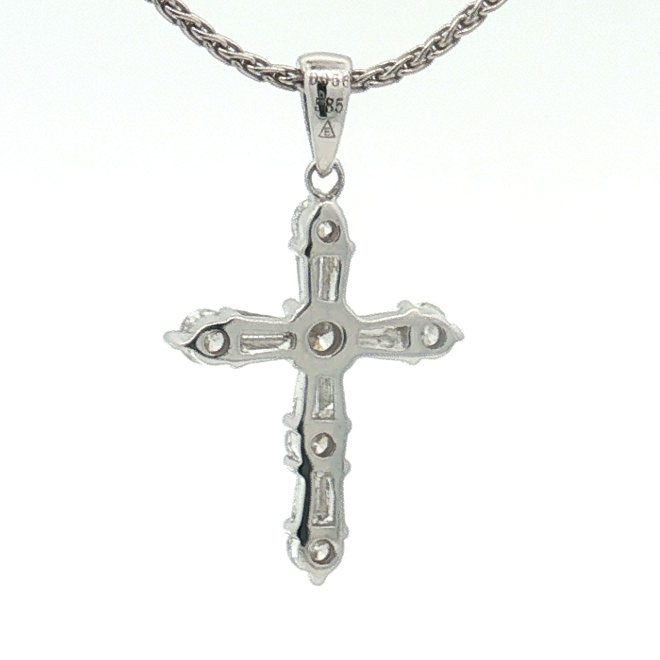 14K White Gold, 0.50 carat Diamond Cross Pendant