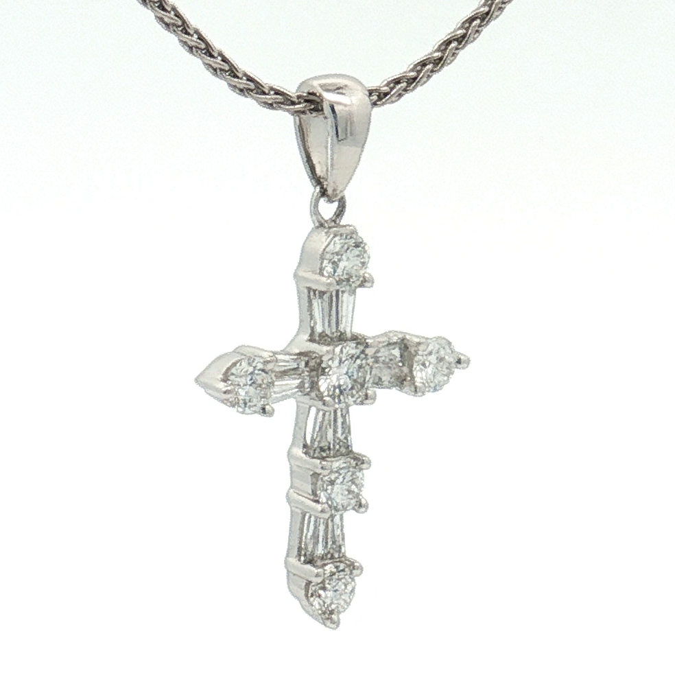 14K White Gold, 0.50 carat Diamond Cross Pendant
