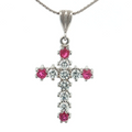 Estate 18K White Gold Diamond & Ruby Cross Pendant