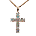 14K Yellow Gold Cushion Cut Opal Cross Pendant