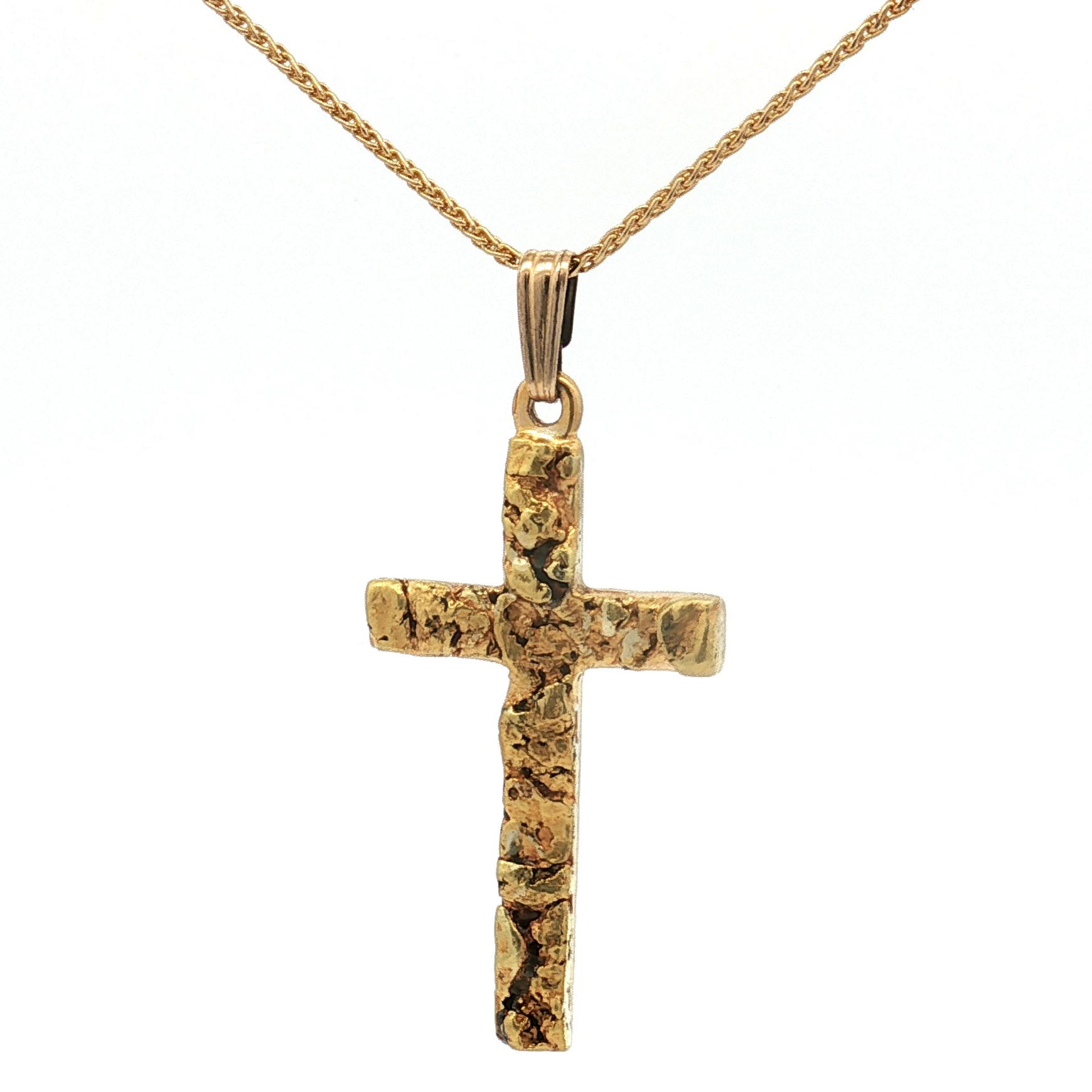 Estate 10K Yellow Gold Nugget Cross Pendant