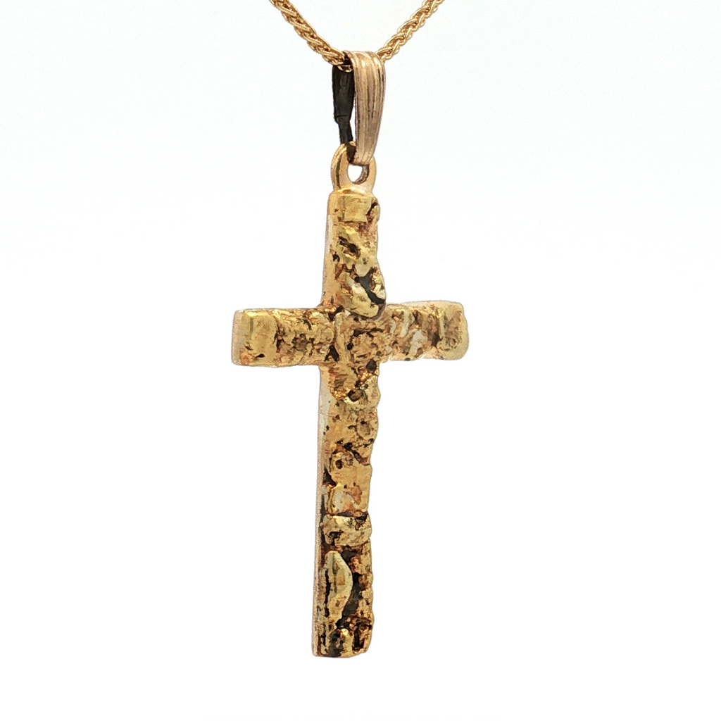 Estate 10K Yellow Gold Nugget Cross Pendant
