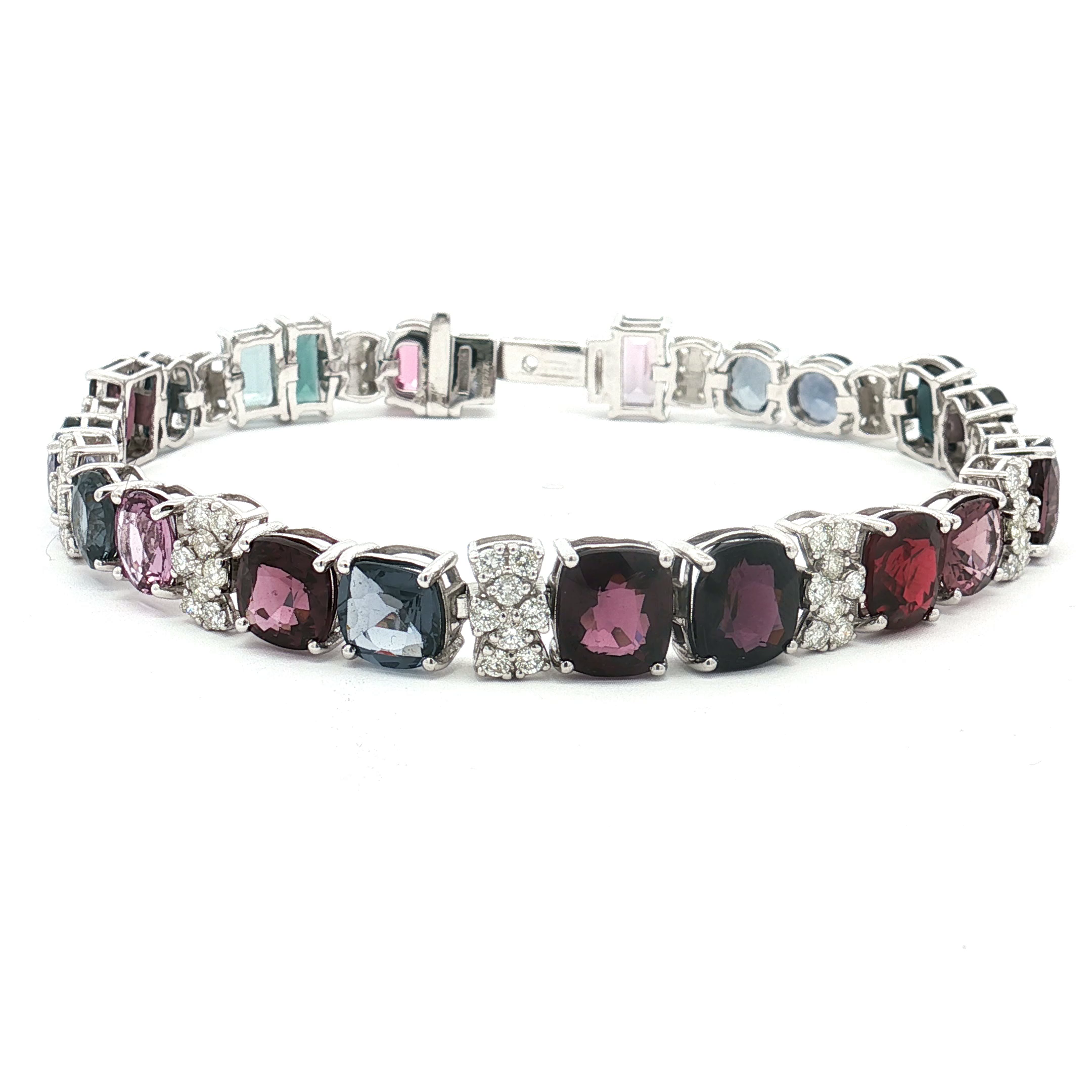 Estate Platinum Spinel and Pavé Diamond Bracelet (Gem Report Included)