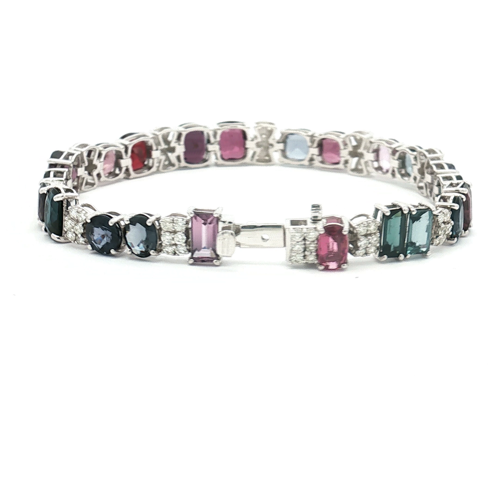 Estate Platinum Spinel and Pavé Diamond Bracelet (Gem Report Included)