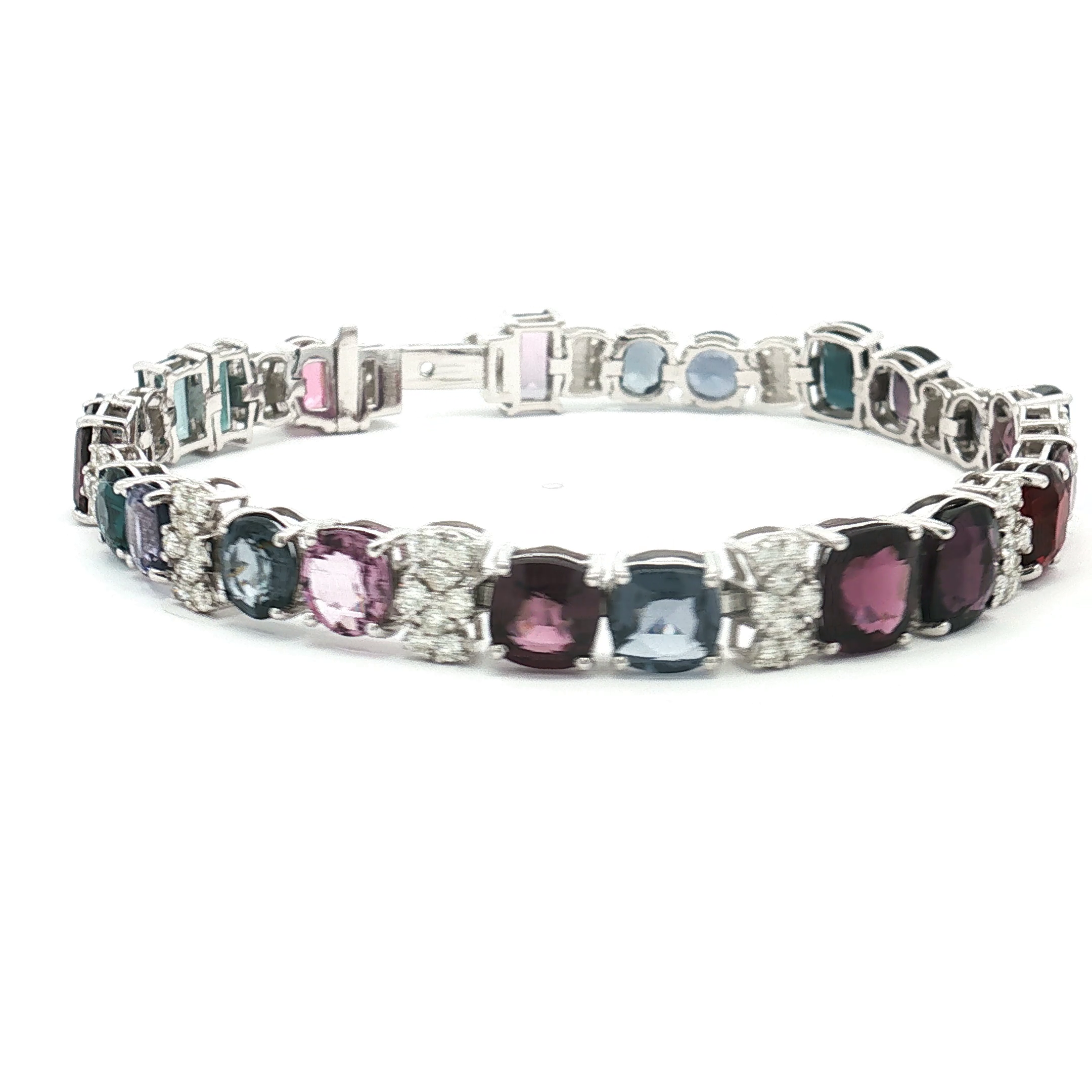 Estate Platinum Spinel and Pavé Diamond Bracelet (Gem Report Included)