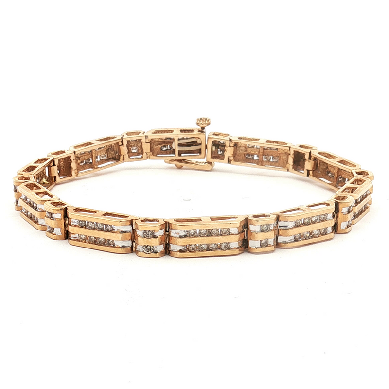 14K Yellow Gold 2.25 ct TW Diamond Double Row Channel Bracelet – 7.25"