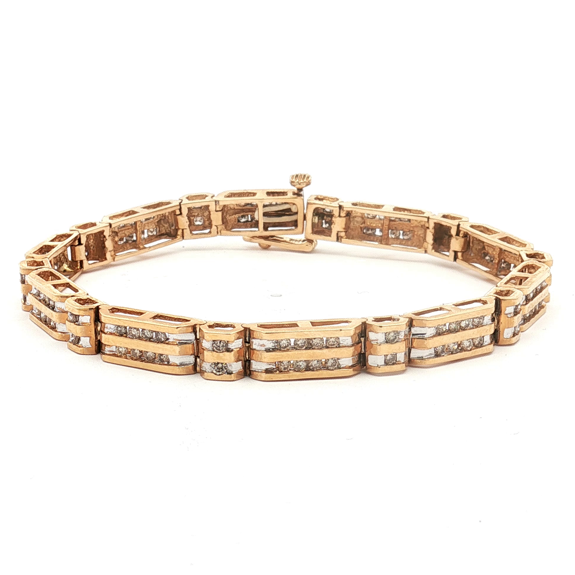 14K Yellow Gold 2.25 ct TW Diamond Double Row Channel Bracelet – 7.25"