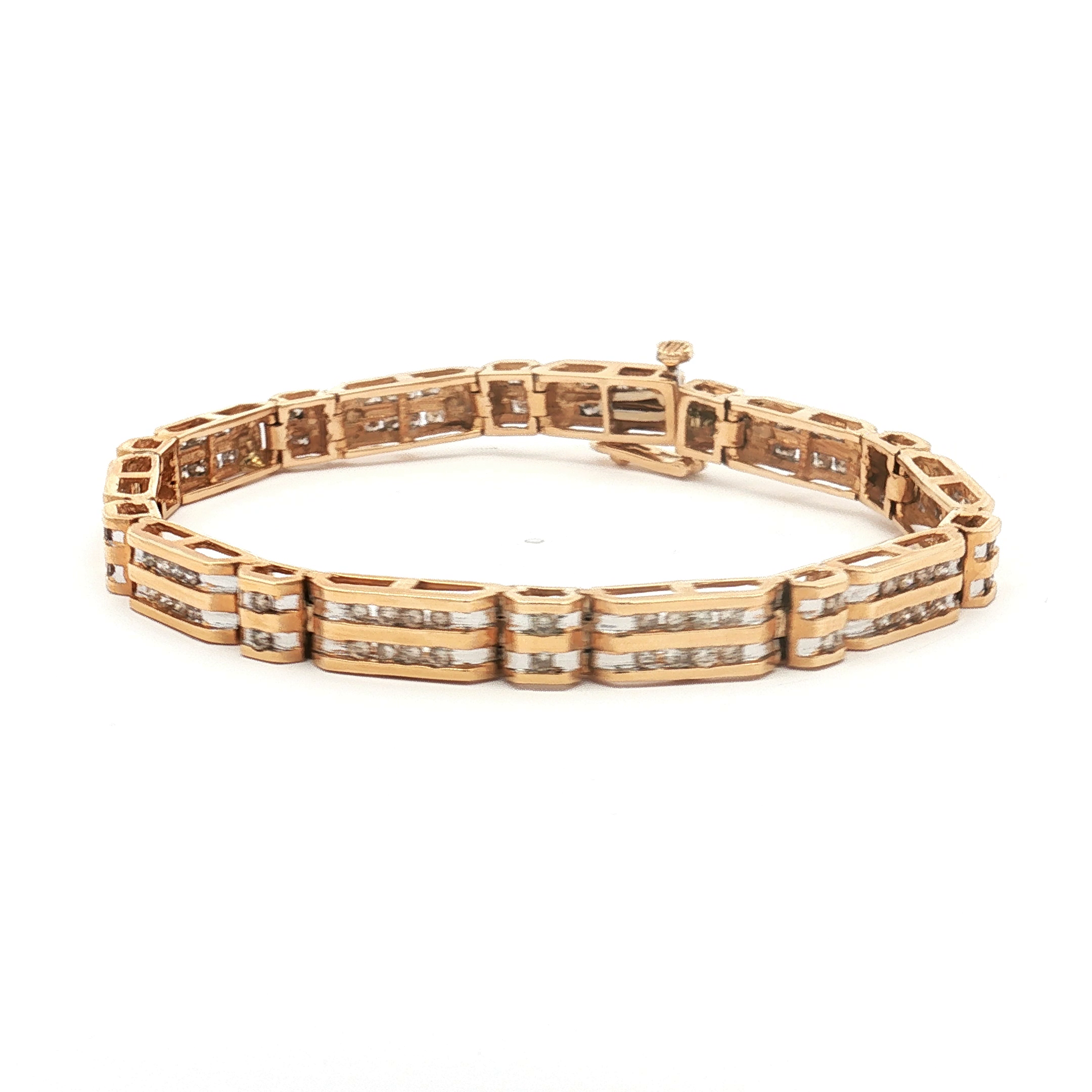 14K Yellow Gold 2.25 ct TW Diamond Double Row Channel Bracelet – 7.25"