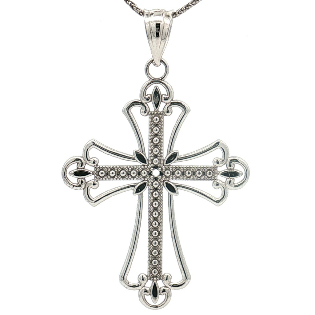 14K White Gold Textured Cross Pendant