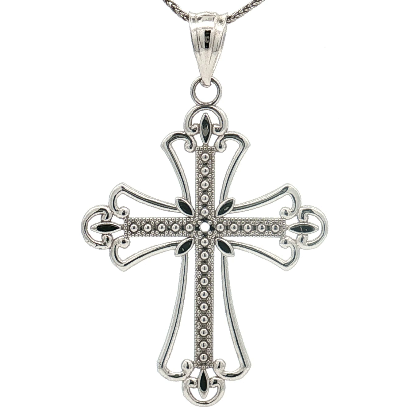 14K White Gold Textured Cross Pendant