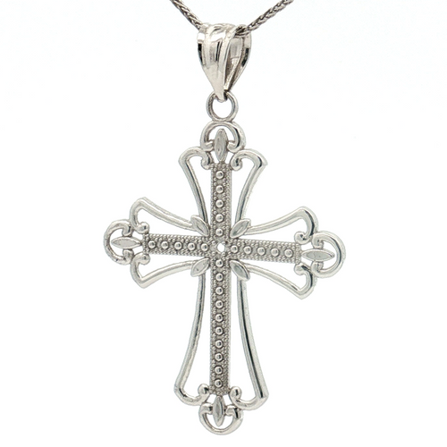 14K White Gold Textured Cross Pendant