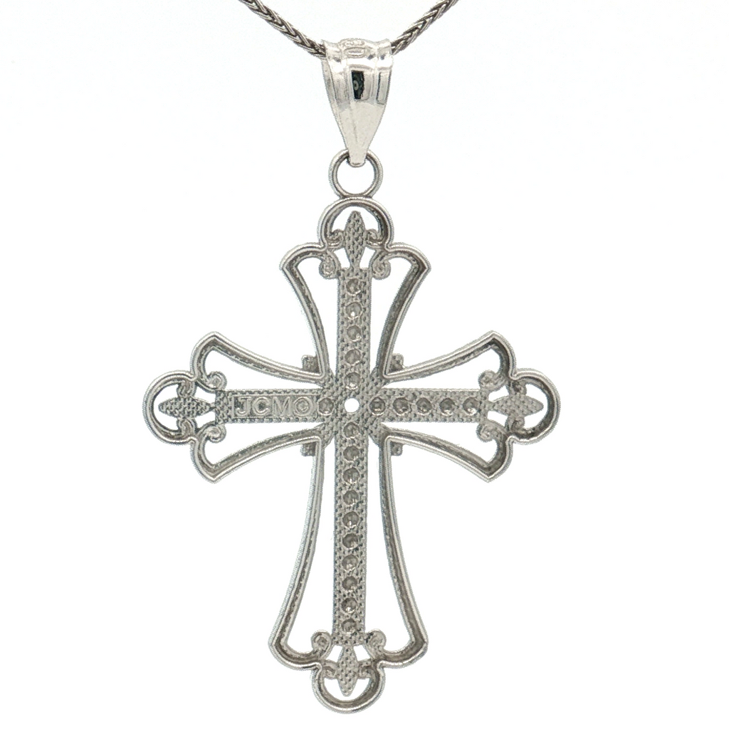 14K White Gold Textured Cross Pendant
