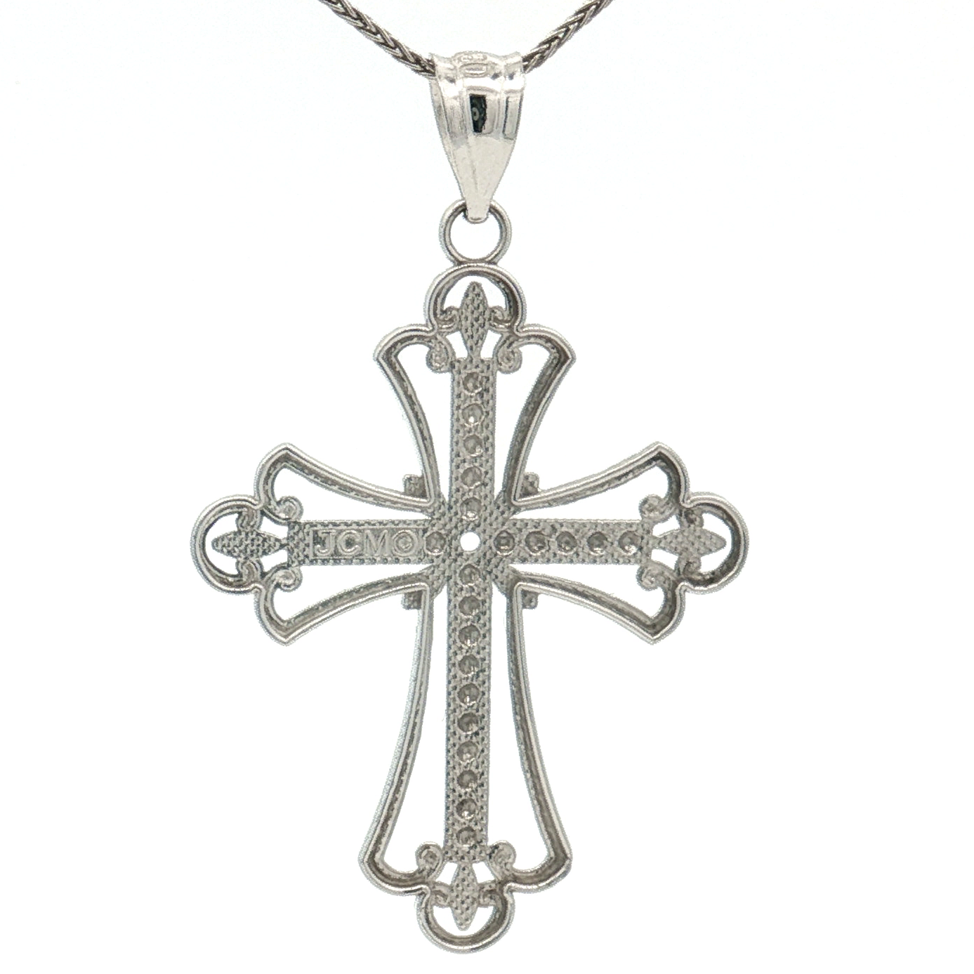 14K White Gold Textured Cross Pendant